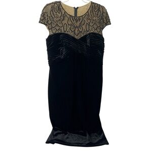 Tadashi Collection Black Velvet Beaded Sleeveless Dress Ruched Bust Womens XL